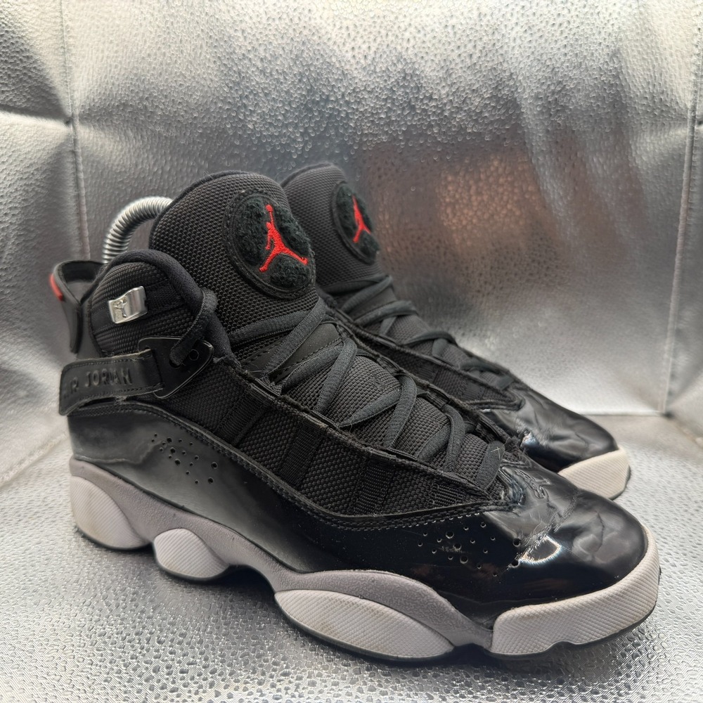 Size 5Y Jordan 6 Rings Mid Top Black Kids Lace Up Athletic Shoes FZ4186-010